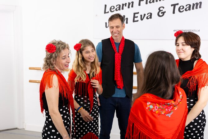 Flamenco Dance Class in Seville with optional Flamenco Costume - Wearing the shawl, flower, or scarf